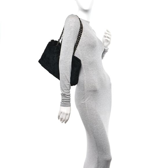 Chanel Rabbit Fur Bag CC Shoulder Chain Coco Mark Vintage Black Soft Rare Auth - Picture 2 of 16